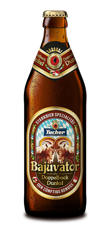 A sweaty beer bottle stands upright, labelled with dark Starkbier.
